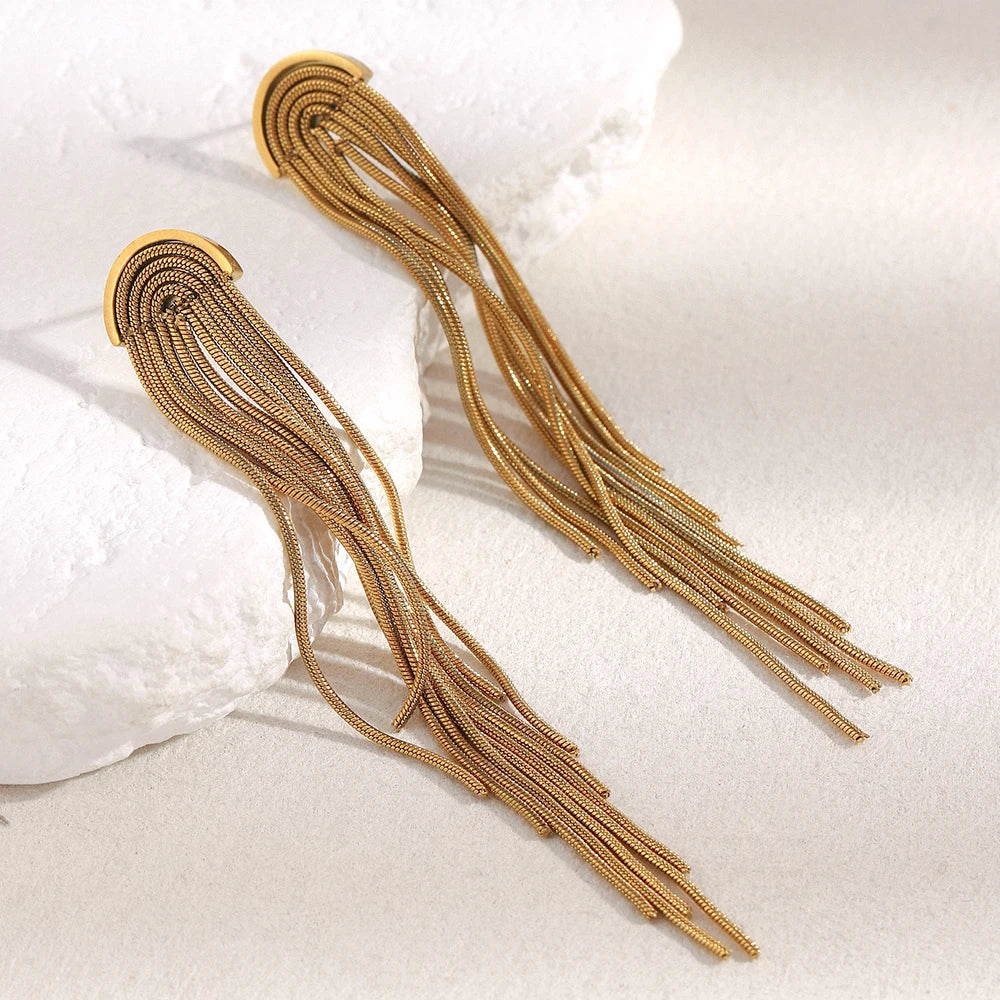 The Seraphina Flowing Chain Tassel Earrings by Vexa - Earring - Vexa