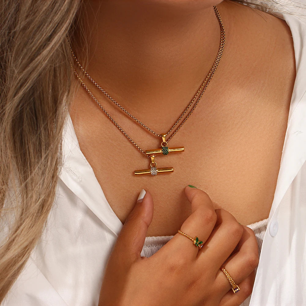 The Aurelia T - Bar Crystal Pendant Necklace by Vexa - necklace - Vexa
