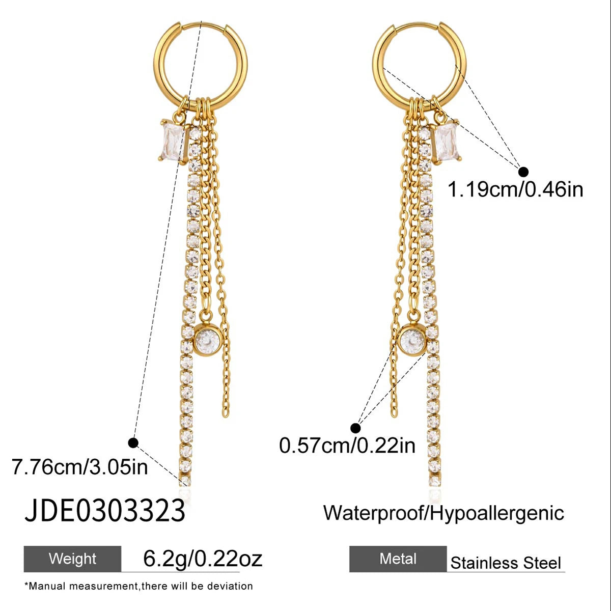 The Callista Geometric Zircon Chain Tassel Earrings by Vexa - Earring - Vexa