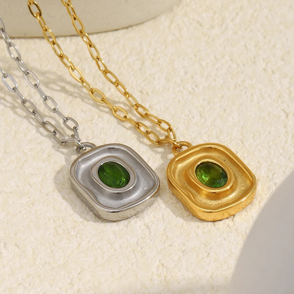 The Emerald Echo Retro Irregular Pendant Necklace by Vexa - necklace - Vexa