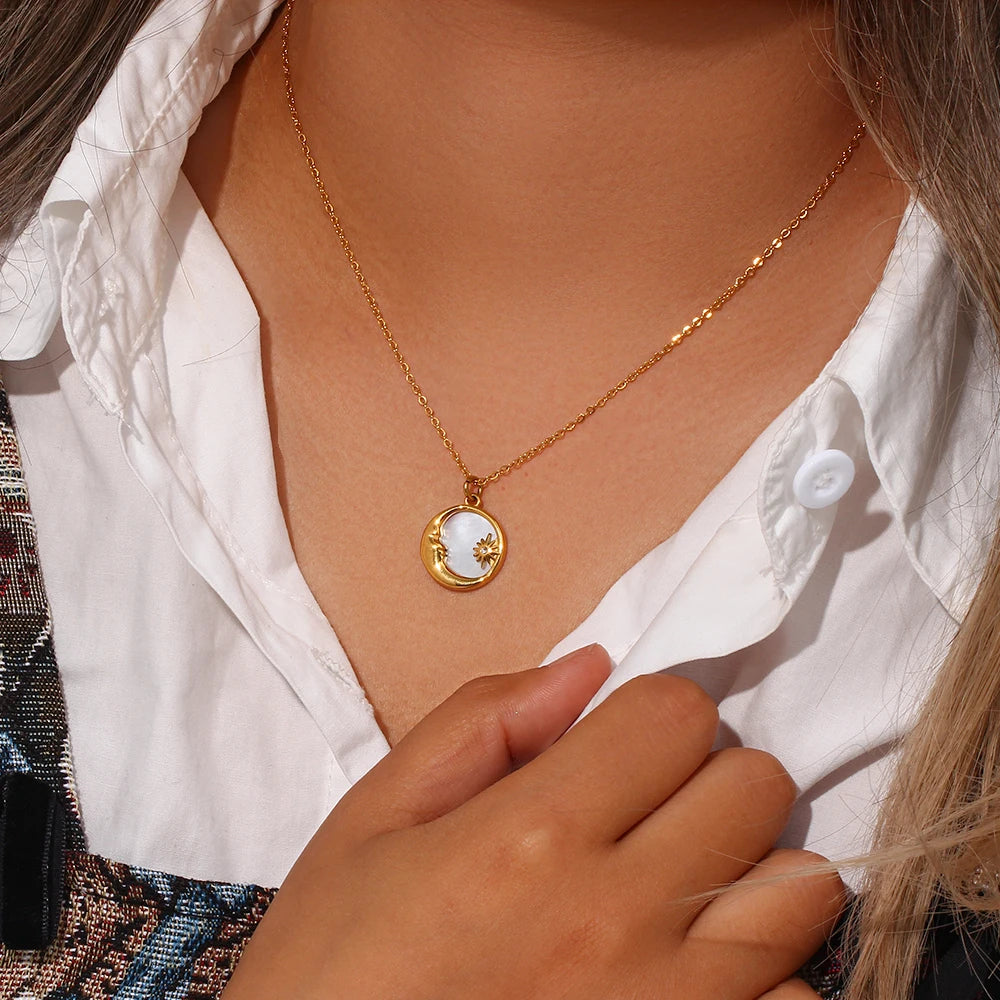The Selene Celestial Moon Star Medallion by Vexa - necklace - Vexa