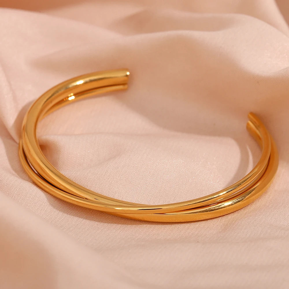 The Horizon Two - Tone Double Line Cuff by Vexa - Bracelet - Vexa - Gold