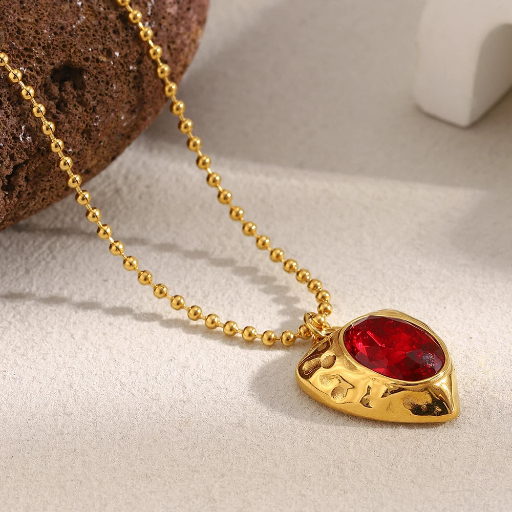 The Crimson Heart Shape Medallion Necklace by Vexa - necklace - Vexa