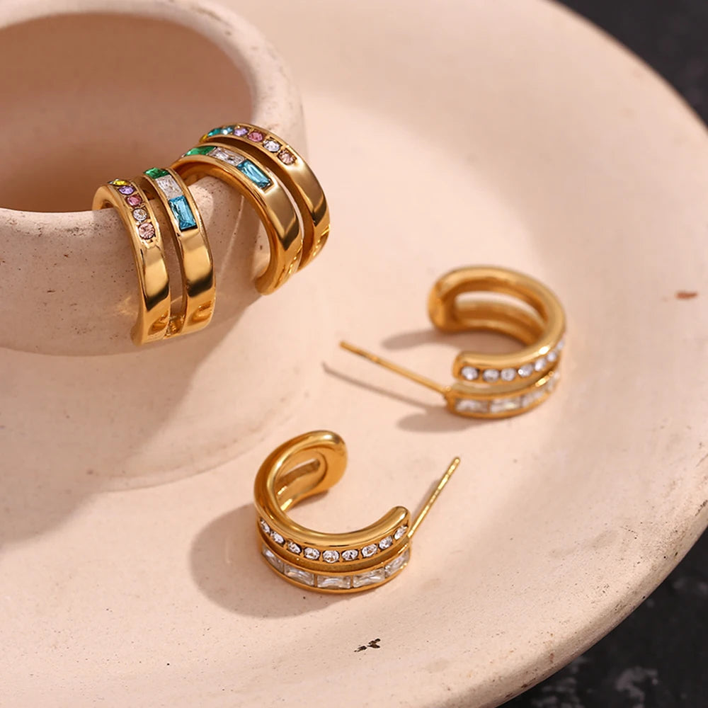 The Aurora Double Band Zircon Hoops by Vexa - Earring - Vexa