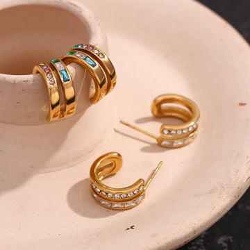 The Aurora Double Band Zircon Hoops by Vexa - Earring - Vexa