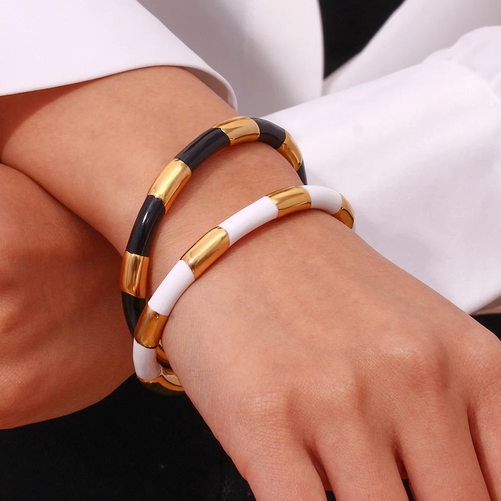 The Zenith Enamel Stripe Chunky Cuff Bangle by Vexa - Bracelet - Vexa