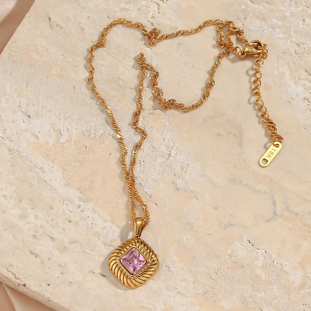 The Sovereign Square Texture Zircon Necklace by Vexa - necklace - Vexa
