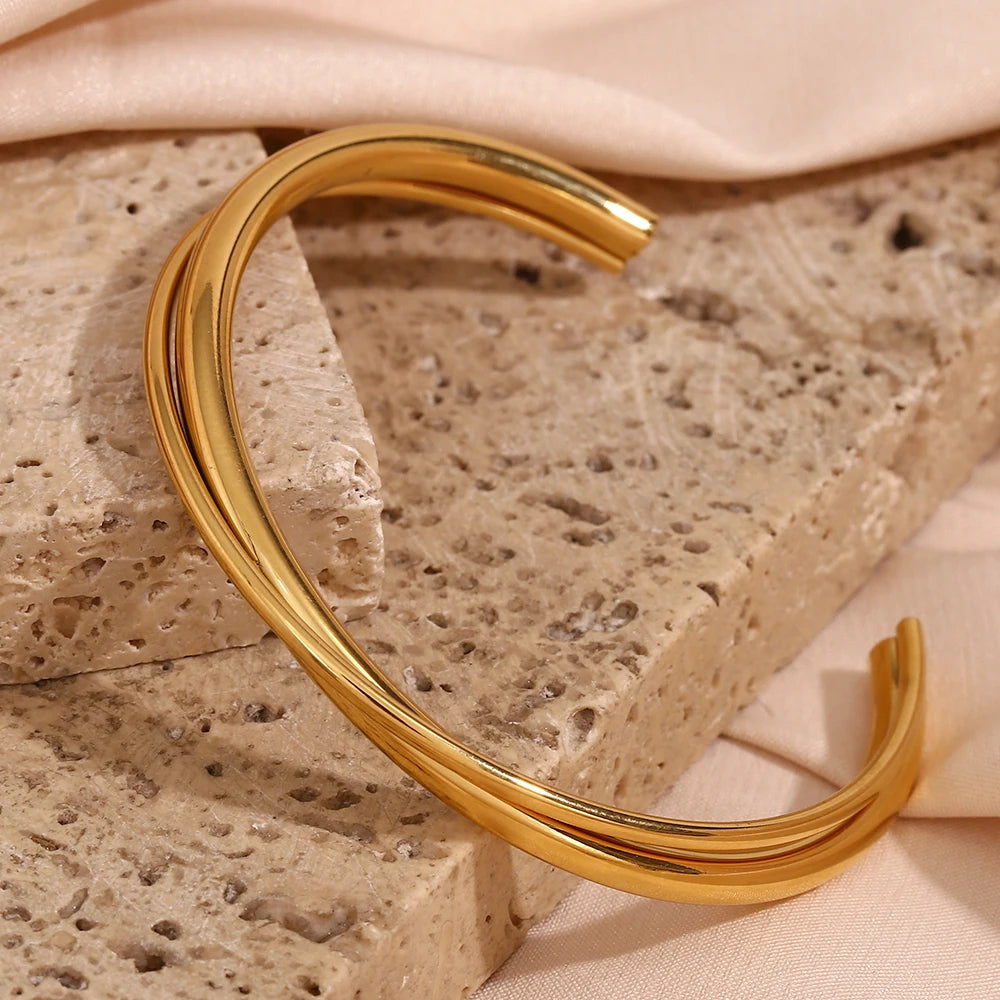 The Horizon Two - Tone Double Line Cuff by Vexa - Bracelet - Vexa