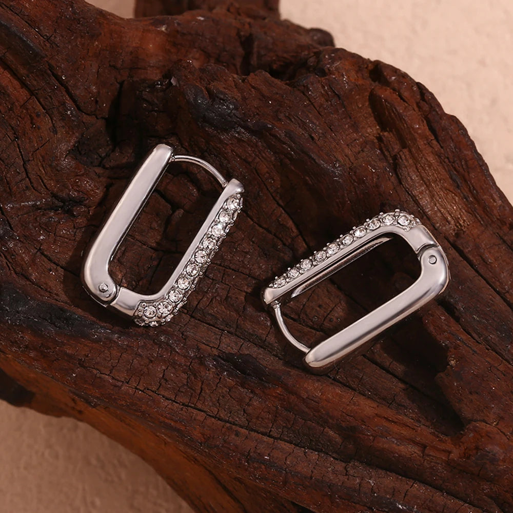 The Radiance Pave Rectangular Hoops by Vexa - Earring - Vexa - Silver