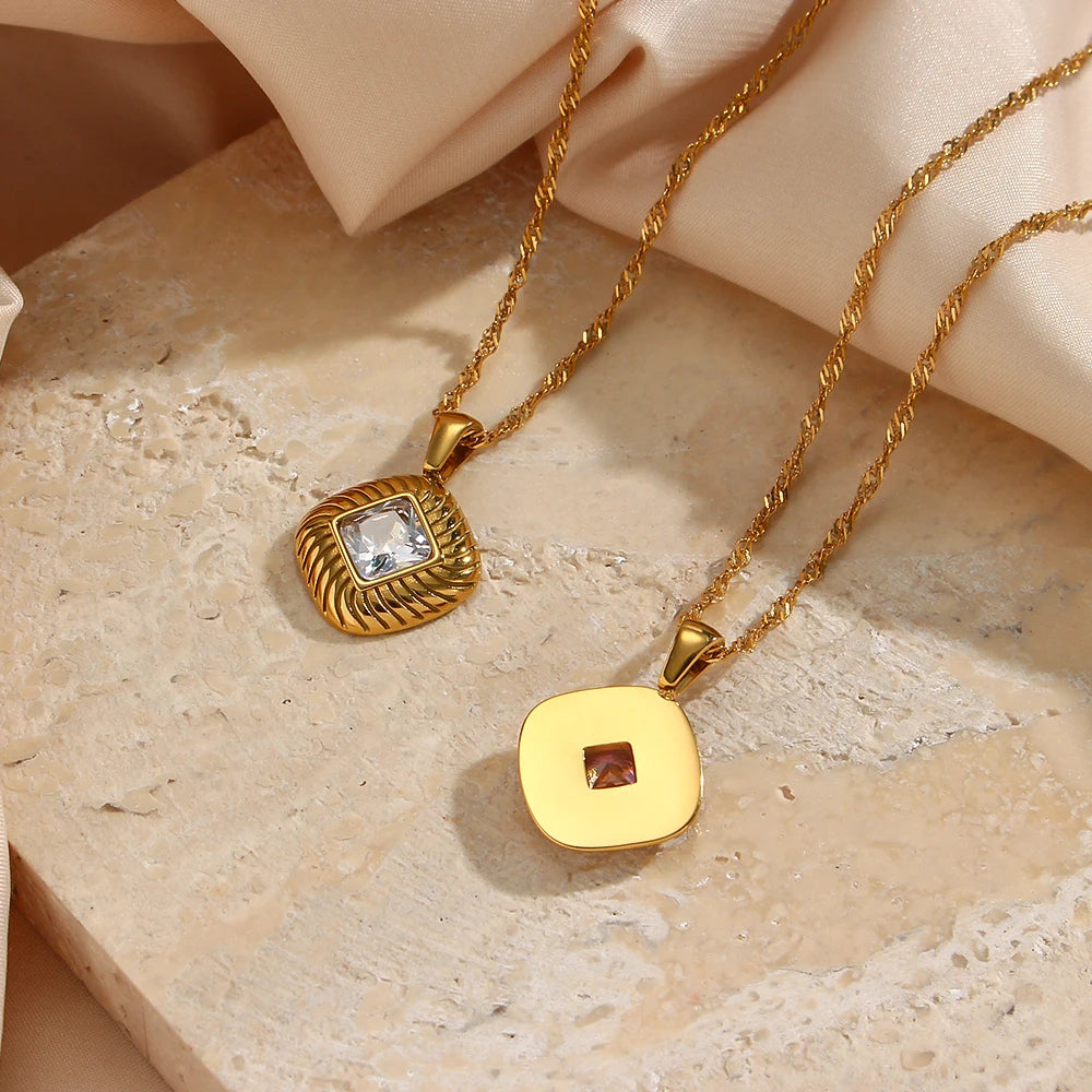 The Sovereign Square Texture Zircon Necklace by Vexa - necklace - Vexa