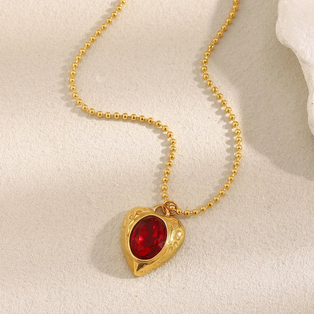 The Crimson Heart Shape Medallion Necklace by Vexa - necklace - Vexa