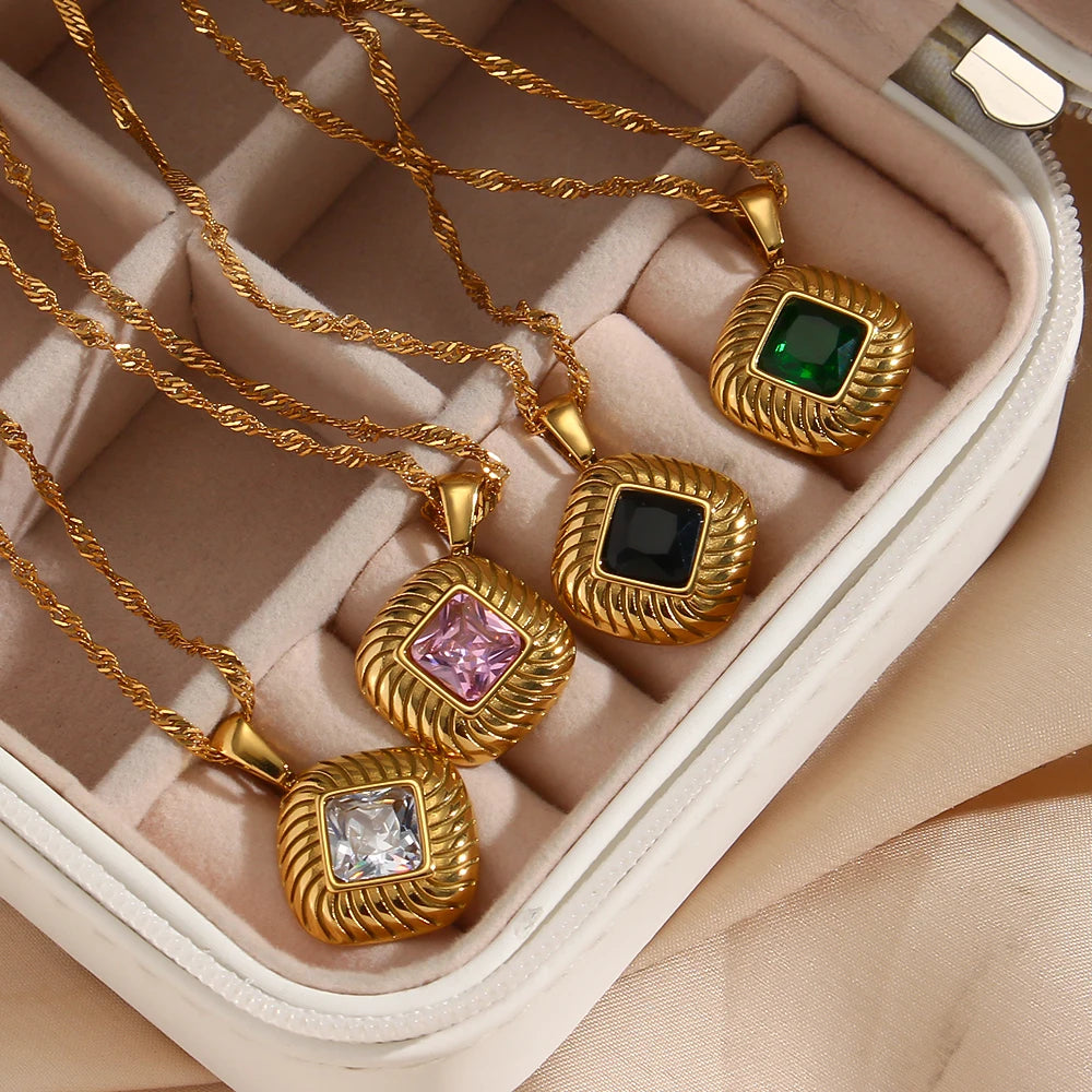 The Sovereign Square Texture Zircon Necklace by Vexa - necklace - Vexa