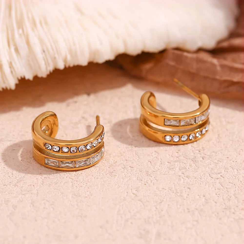 The Aurora Double Band Zircon Hoops by Vexa - Earring - Vexa