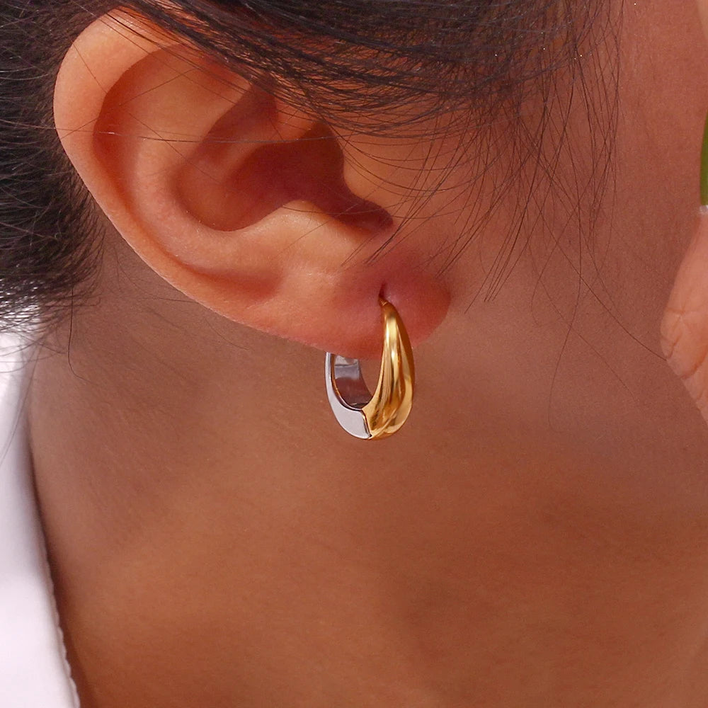 The Equinox Two - Tone Pear Hoop Earrings by Vexa - Earring - Vexa