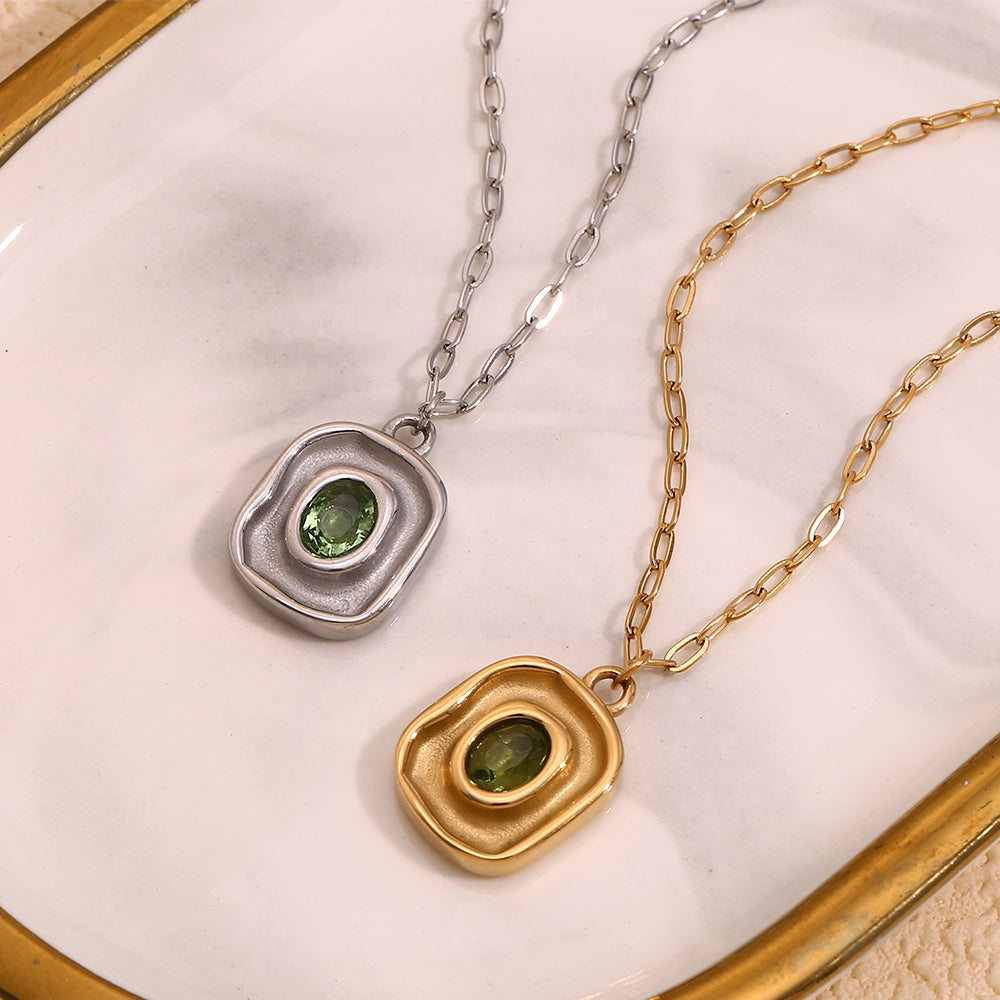 The Emerald Echo Retro Irregular Pendant Necklace by Vexa - necklace - Vexa