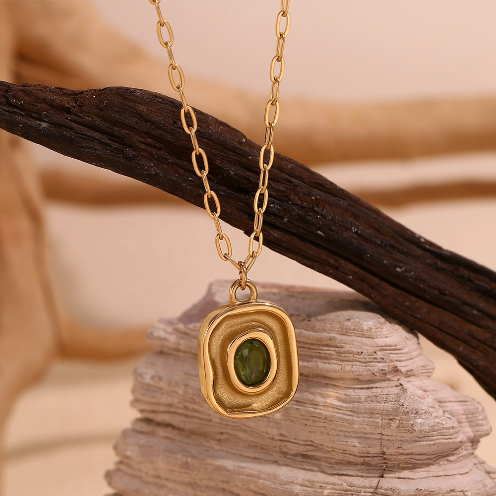 The Emerald Echo Retro Irregular Pendant Necklace by Vexa - necklace - Vexa