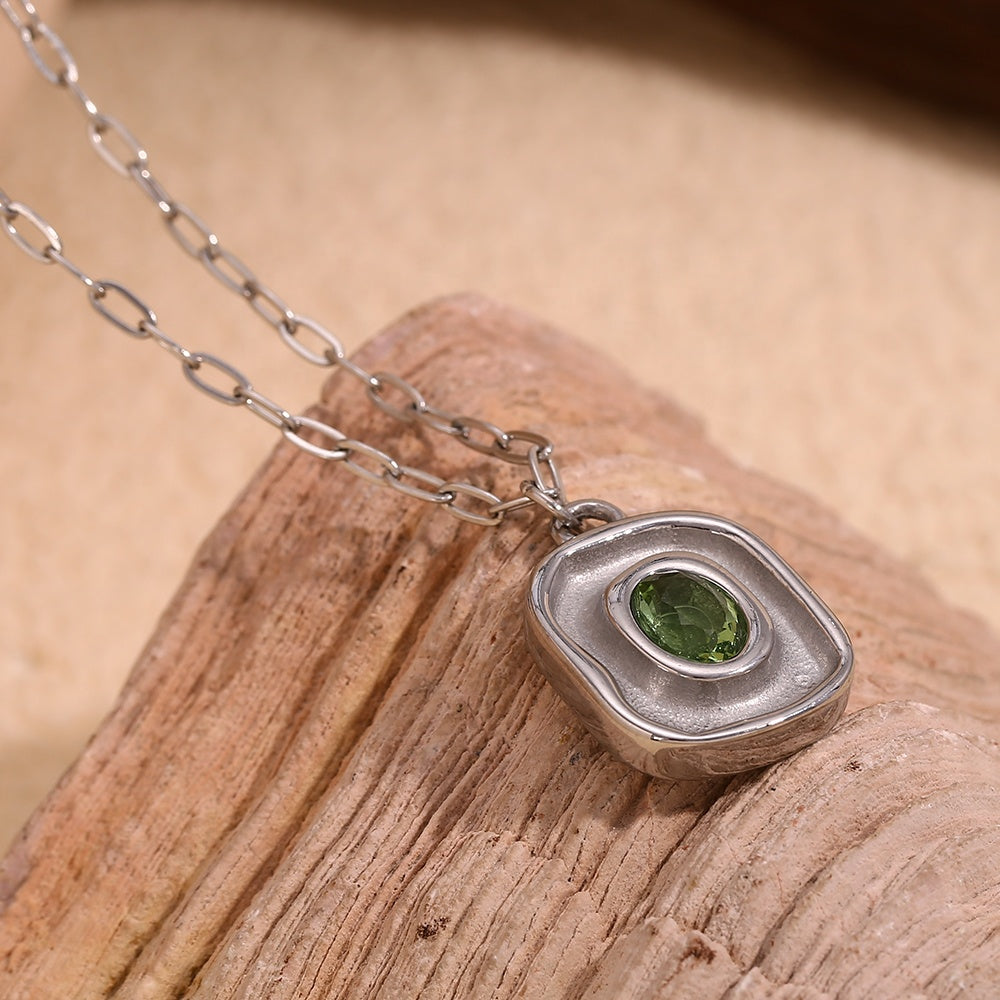 The Emerald Echo Retro Irregular Pendant Necklace by Vexa - necklace - Vexa - Silver