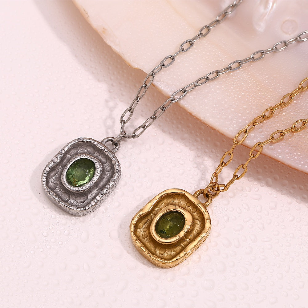 The Emerald Echo Retro Irregular Pendant Necklace by Vexa - necklace - Vexa