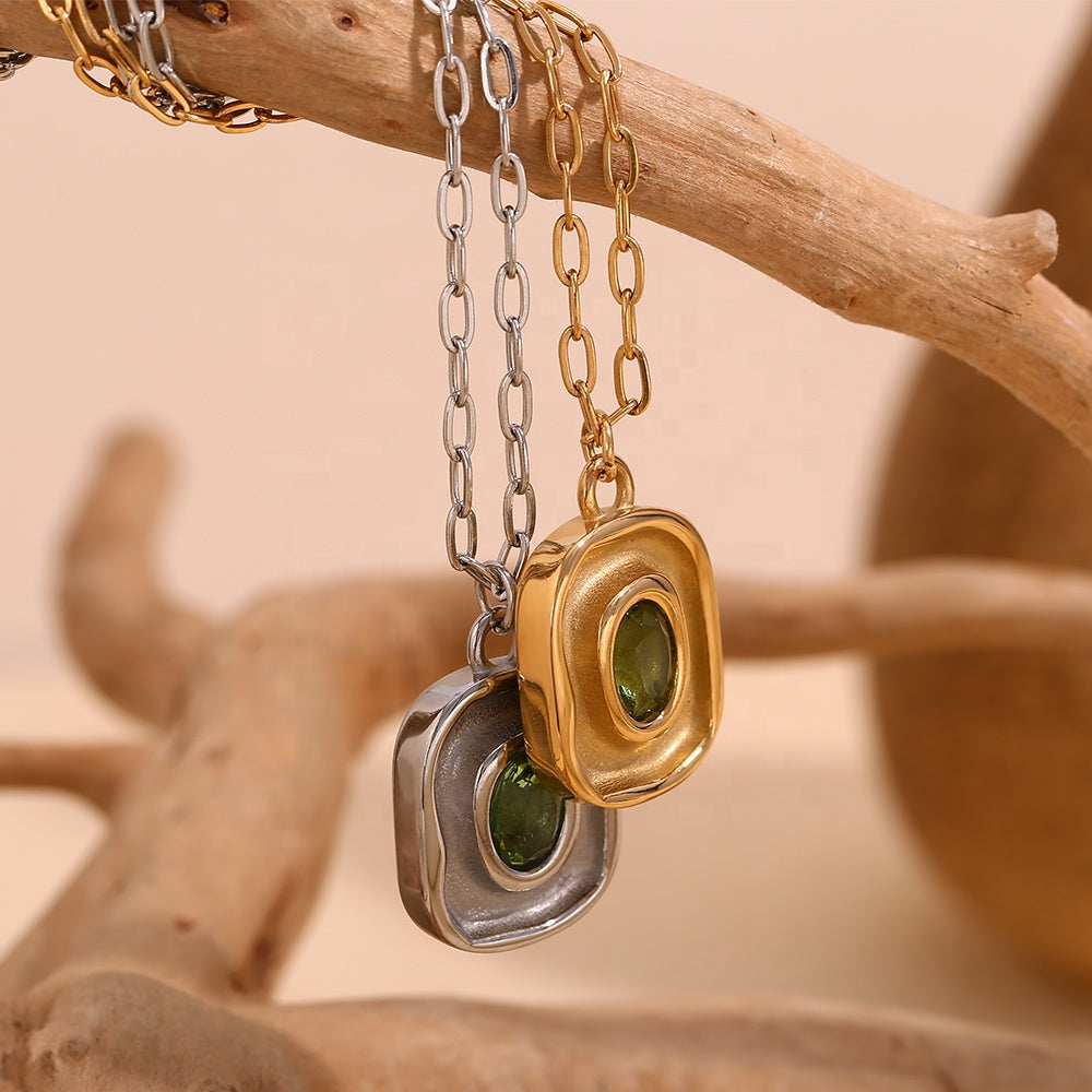 The Emerald Echo Retro Irregular Pendant Necklace by Vexa - necklace - Vexa