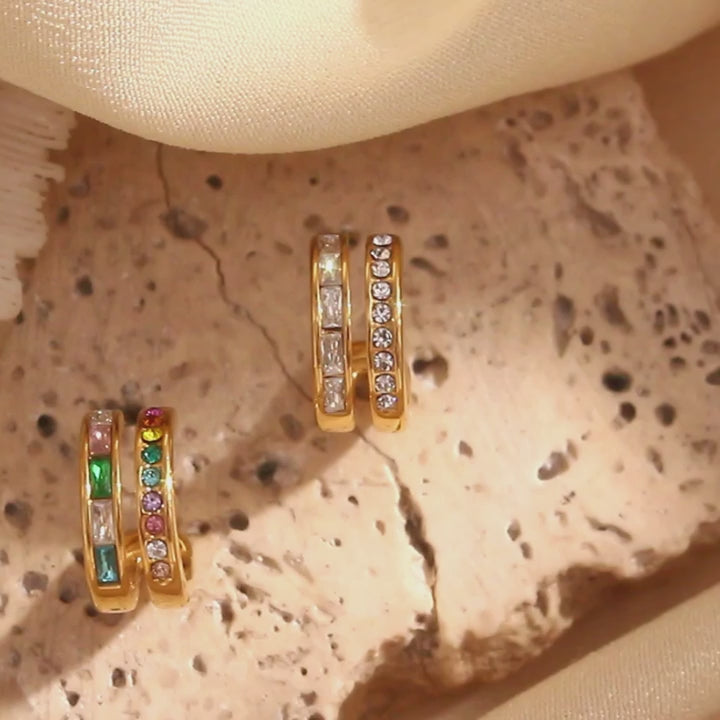 The Aurora Double Band Zircon Hoops by Vexa