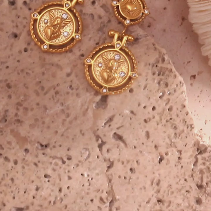 The Seraphina Angel Heart Coin Drop Earrings by Vexa