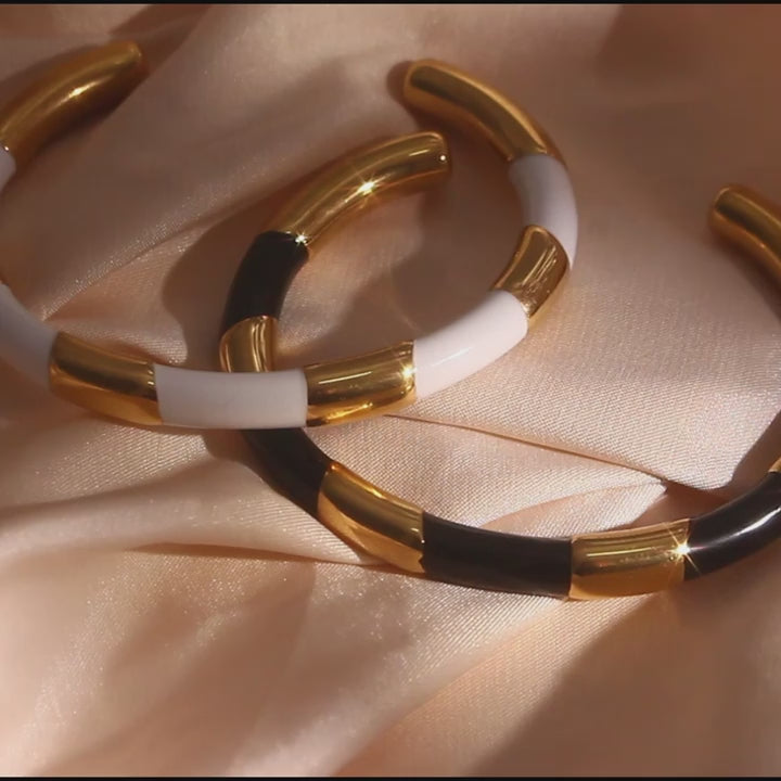 The Zenith Enamel Stripe Chunky Cuff Bangle by Vexa