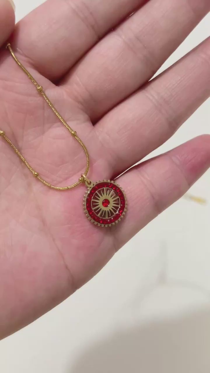 The Radiant Red CZ Circle Pendant Necklace by Vexa