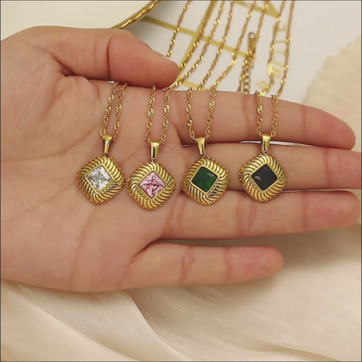 The Sovereign Square Texture Zircon Necklace by Vexa